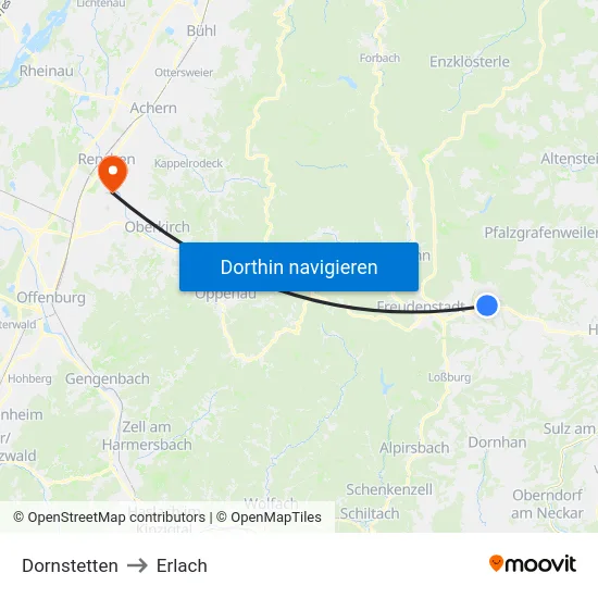 Dornstetten to Erlach map