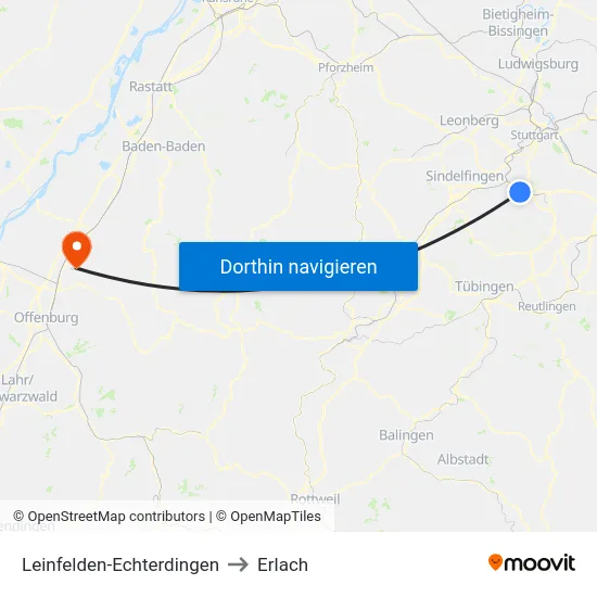 Leinfelden-Echterdingen to Erlach map