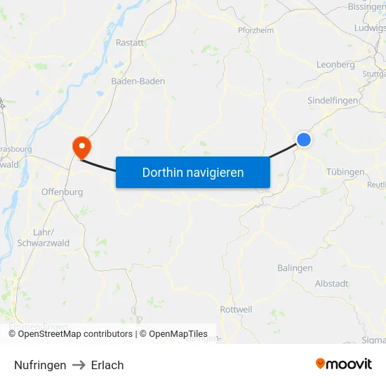 Nufringen to Erlach map