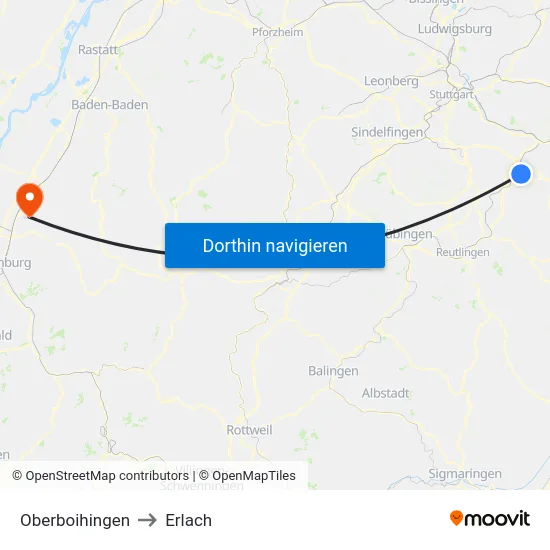 Oberboihingen to Erlach map