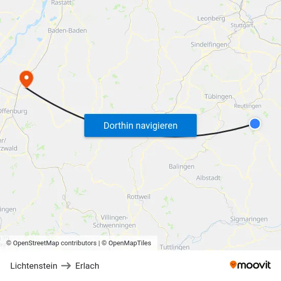 Lichtenstein to Erlach map