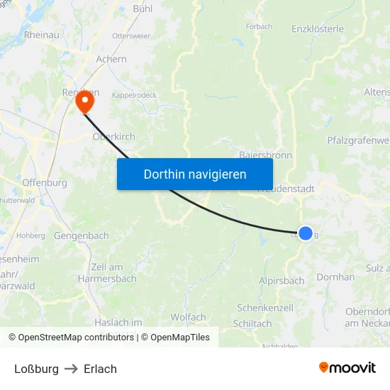 Loßburg to Erlach map