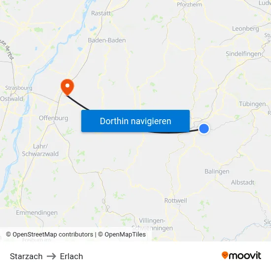 Starzach to Erlach map