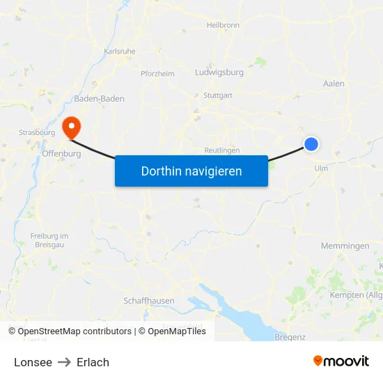 Lonsee to Erlach map