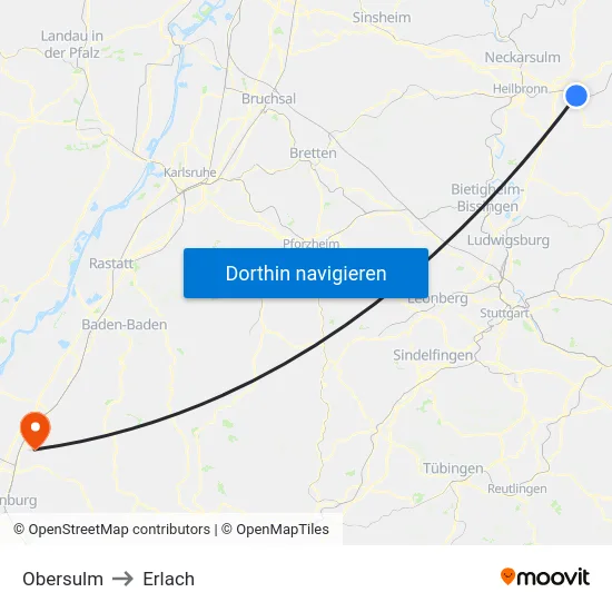 Obersulm to Erlach map