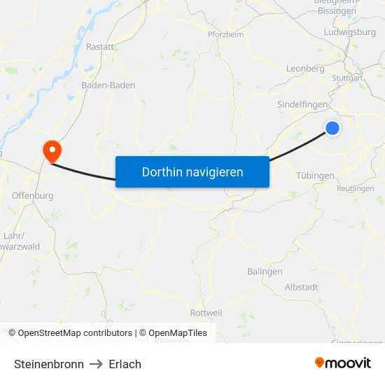 Steinenbronn to Erlach map