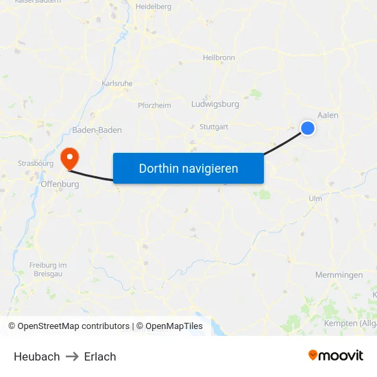 Heubach to Erlach map