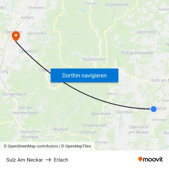 Sulz Am Neckar to Erlach map