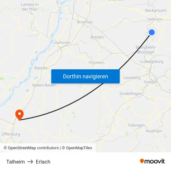 Talheim to Erlach map