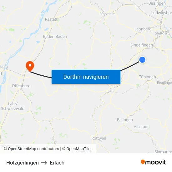 Holzgerlingen to Erlach map
