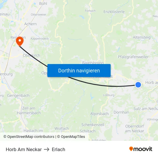Horb Am Neckar to Erlach map