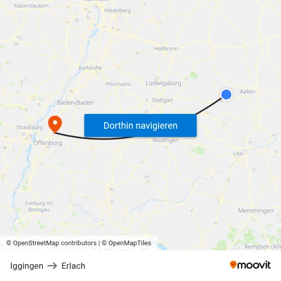 Iggingen to Erlach map