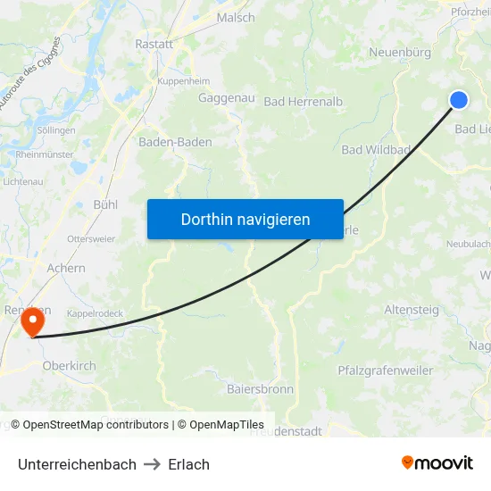 Unterreichenbach to Erlach map