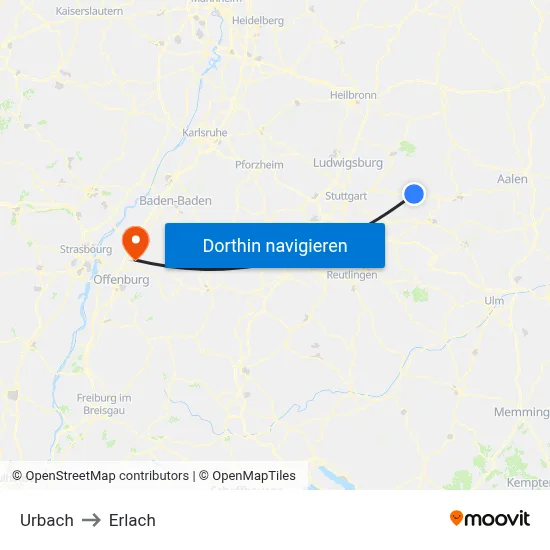 Urbach to Erlach map