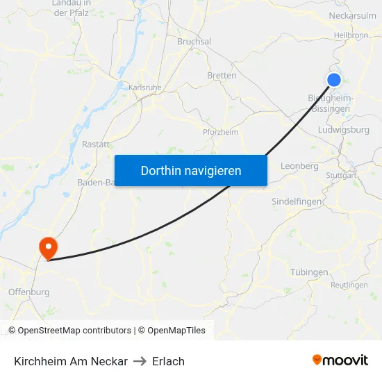 Kirchheim Am Neckar to Erlach map