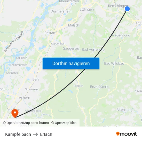 Kämpfelbach to Erlach map