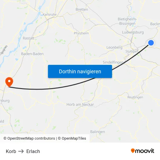 Korb to Erlach map