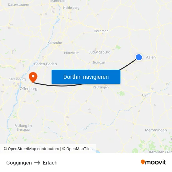 Göggingen to Erlach map
