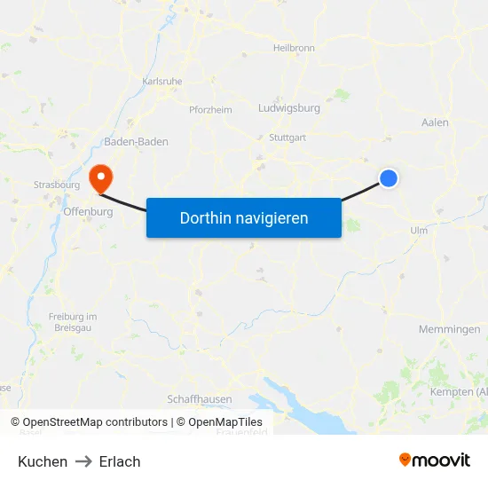 Kuchen to Erlach map