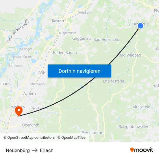 Neuenbürg to Erlach map