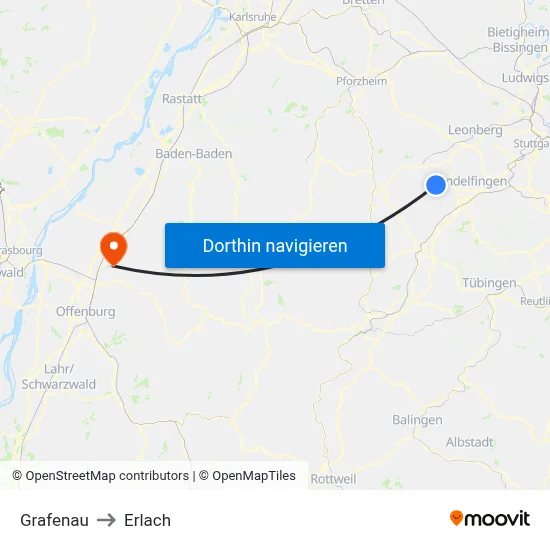 Grafenau to Erlach map