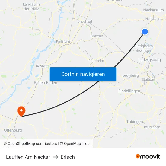 Lauffen Am Neckar to Erlach map