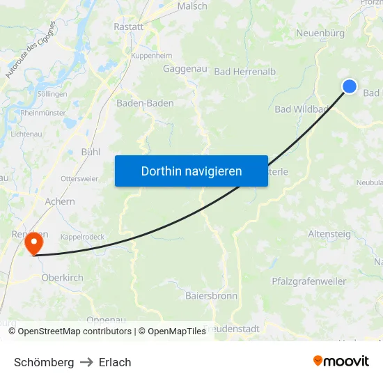 Schömberg to Erlach map