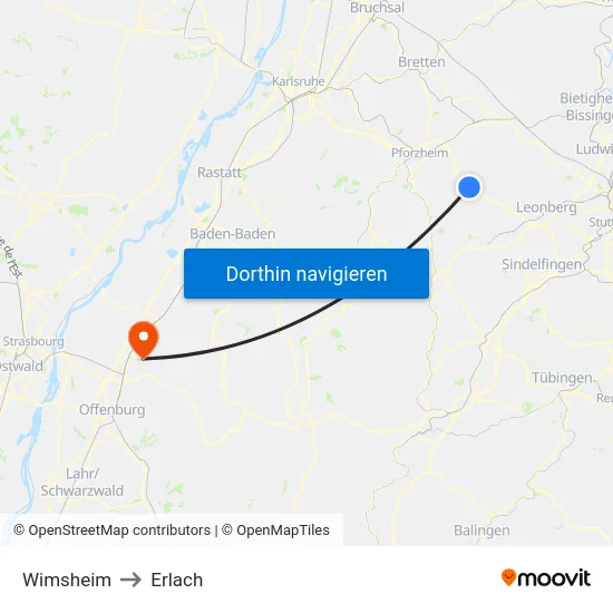 Wimsheim to Erlach map
