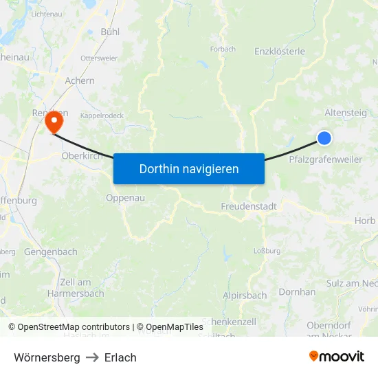 Wörnersberg to Erlach map
