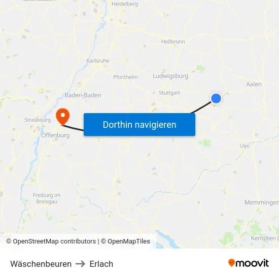 Wäschenbeuren to Erlach map