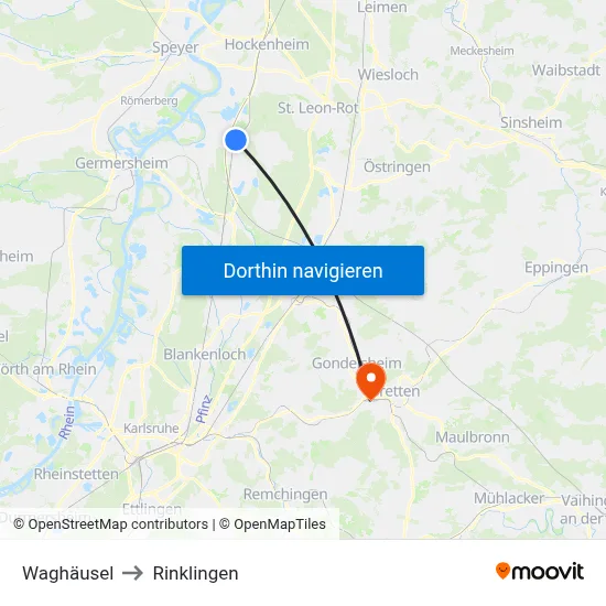 Waghäusel to Rinklingen map