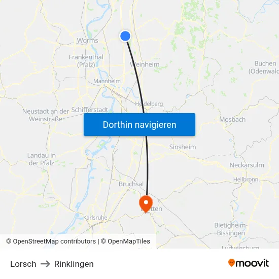 Lorsch to Rinklingen map