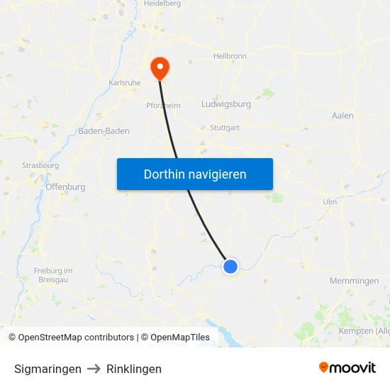Sigmaringen to Rinklingen map