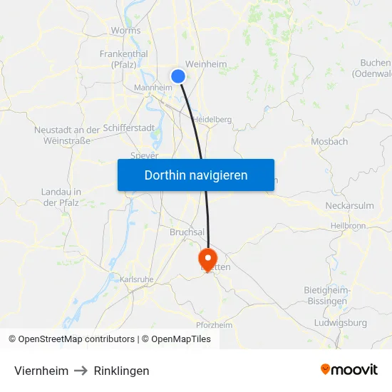 Viernheim to Rinklingen map