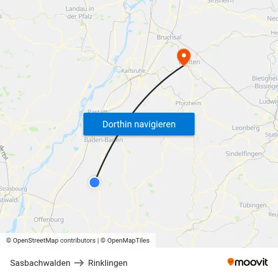 Sasbachwalden to Rinklingen map