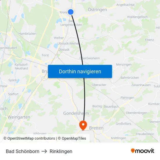 Bad Schönborn to Rinklingen map