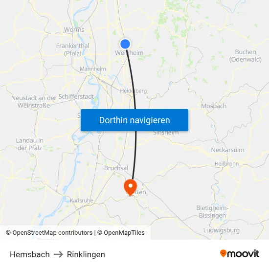 Hemsbach to Rinklingen map