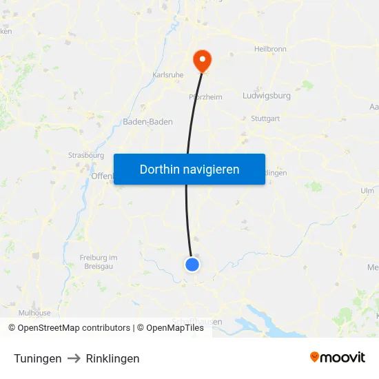 Tuningen to Rinklingen map