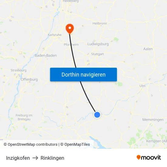 Inzigkofen to Rinklingen map