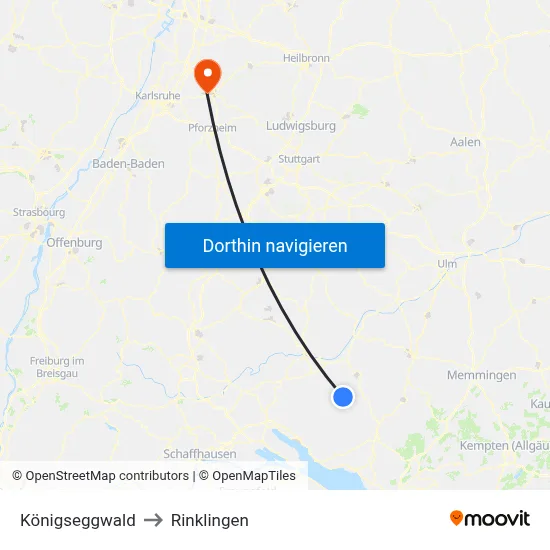Königseggwald to Rinklingen map