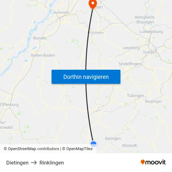 Dietingen to Rinklingen map