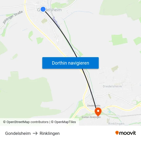 Gondelsheim to Rinklingen map