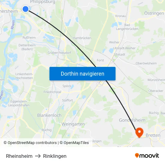 Rheinsheim to Rinklingen map