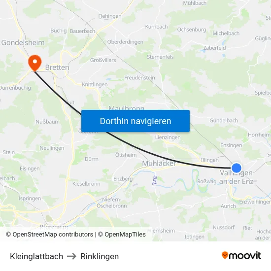 Kleinglattbach to Rinklingen map