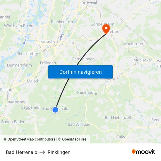 Bad Herrenalb to Rinklingen map