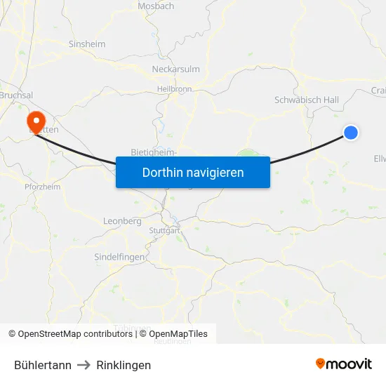 Bühlertann to Rinklingen map