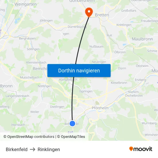 Birkenfeld to Rinklingen map
