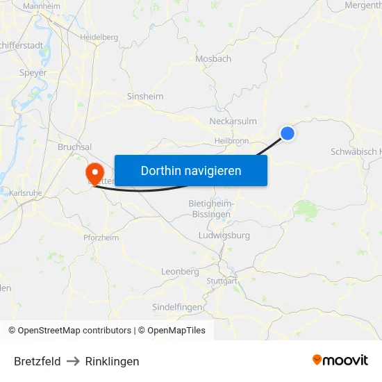 Bretzfeld to Rinklingen map