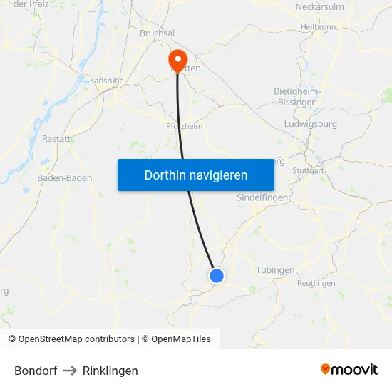 Bondorf to Rinklingen map