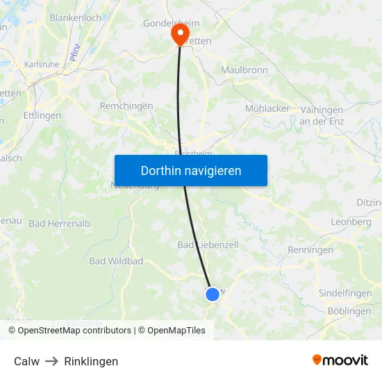 Calw to Rinklingen map
